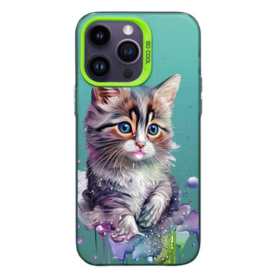 【BUY 4 ONLY PAY FOR 2】So Cool Case for iPhone with Unique Design, Watercolor Animal Hard Back + Soft Frame with Independent Button Protective Case for iPhone - Cat