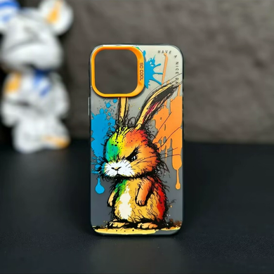 【BUY 4 ONLY PAY FOR 2】So Cool Case for iPhone with Unique Design, Watercolor Animal Hard Back + Soft Frame with Independent Button Protective Case for iPhone -Angry Rabbit