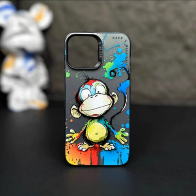 【BUY 4 ONLY PAY FOR 2】So Cool Case for iPhone with Unique Design, Watercolor Animal Hard Back + Soft Frame with Independent Button Protective Case for iPhone -Happy monkey