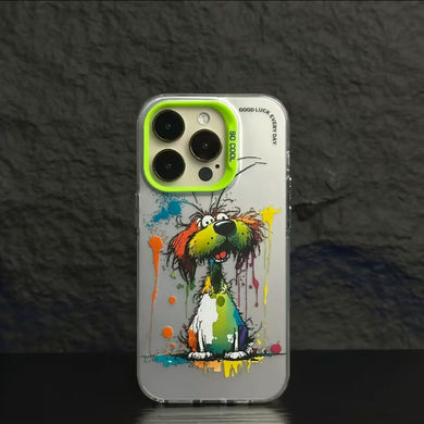 【BUY 4 ONLY PAY FOR 2】So Cool Case for iPhone with Unique Design, Watercolor Animal Hard Back + Soft Frame with Independent Button Protective Case for iPhone -Happy Dog 2
