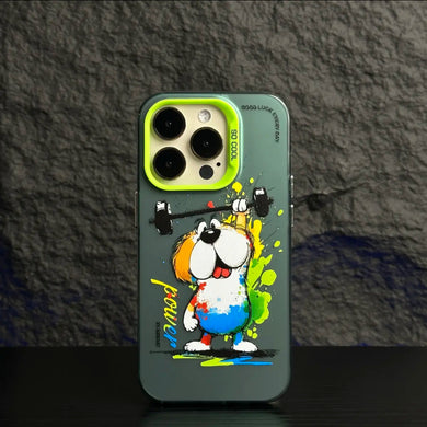 【BUY 4 ONLY PAY FOR 2】So Cool Case for iPhone with Unique Design, Watercolor Animal Hard Back + Soft Frame with Independent Button Protective Case for iPhone -Weightlifting dog