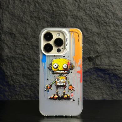 【BUY 4 ONLY PAY FOR 2】So Cool Case for iPhone with Unique Design, Watercolor Animal Hard Back + Soft Frame with Independent Button Protective Case for iPhone -Mechanical puppet