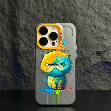 【BUY 4 ONLY PAY FOR 2】So Cool Case for iPhone with Unique Design, Watercolor Animal Hard Back + Soft Frame with Independent Button Protective Case for iPhone -Fat cat