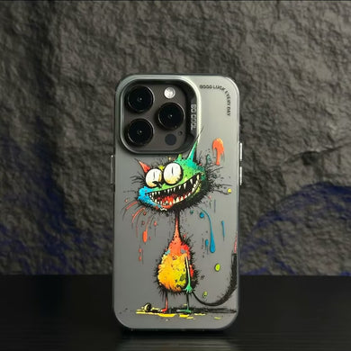 【BUY 4 ONLY PAY FOR 2】So Cool Case for iPhone with Unique Design, Watercolor Animal Hard Back + Soft Frame with Independent Button Protective Case for iPhone -Deep-fried cat