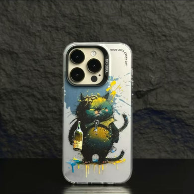【BUY 4 ONLY PAY FOR 2】So Cool Case for iPhone with Unique Design, Watercolor Animal Hard Back + Soft Frame with Independent Button Protective Case for iPhone -Angry black cat