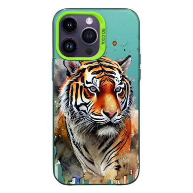 【BUY 4 ONLY PAY FOR 2】So Cool Case for iPhone with Unique Design, Watercolor Animal Hard Back + Soft Frame with Independent Button Protective Case for iPhone - Tiger