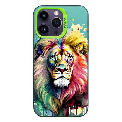 【BUY 4 ONLY PAY FOR 2】So Cool Case for iPhone with Unique Design, Watercolor Animal Hard Back + Soft Frame with Independent Button Protective Case for iPhone - Lion