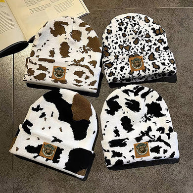 Autumn and winter new retro fashionable cow leopard print knitted hat woolen hat