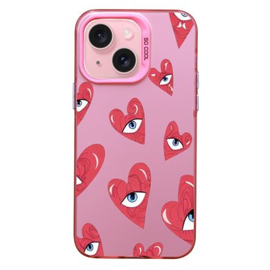 【BUY 4 ONLY PAY FOR 2】Pink Cute Case for iPhone with Unique Graphic Design, Hard Back + Soft Frame Protective Case - Heart Evil Eyes