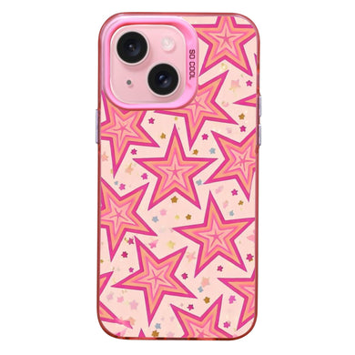 【BUY 4 ONLY PAY FOR 2】Pink Cute Case for iPhone with Unique Graphic Design, Hard Back + Soft Frame Protective Case - Bright Pastel Stars