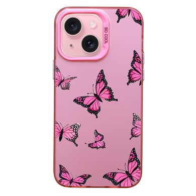 【BUY 4 ONLY PAY FOR 2】Pink Cute Case for iPhone with Unique Graphic Design, Hard Back + Soft Frame Protective Case - Butterflies