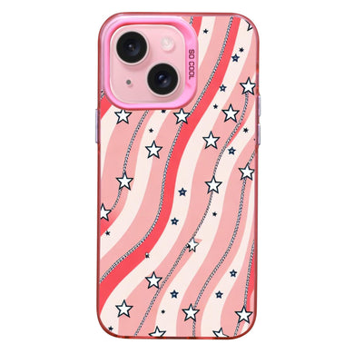 【BUY 4 ONLY PAY FOR 2】Pink Cute Case for iPhone with Unique Graphic Design, Hard Back + Soft Frame Protective Case - Stars and Stripes