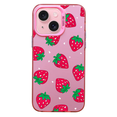 【BUY 4 ONLY PAY FOR 2】Pink Cute Case for iPhone with Unique Graphic Design, Hard Back + Soft Frame Protective Case - Strawberry