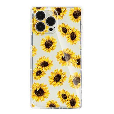 Compatible with iPhone 13/ Pro /Pro Max Sunflower Square Case,Sunflower Floral Flower Print Botanical Illustration Design for iPhone Case Women Girls,Soft TPU Graphic Protective Case for iPhone 13 Pro Max