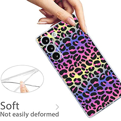 Compatible with Samsung Galaxy S22/plus/ultra Leopard Square Case, Clear Neon Leopard Print Luxury Girly Retro Cheetah Design for Samsung Case Girls Women, Soft TPU Graphic Protective Case for Samsung