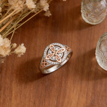 Rose Gold Plated Witch’s Knot Ring, Original Celtic Knot Jewelry, Cubic Zirconia Decorated Witch Knot Ring, Witchtok Pagan Jewelry for Devotion and Protection, Valentine’s Day Gift HNJZ0022