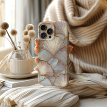 Luxury Pearl Seashell Phone Case, Gold Foil Inlaid Mosaic Coastal Aesthetic Protective Cover, Shockproof Dual Layer Slim Phone Case for iPhone 16 15 14 13 12 Pro Max, Samsung S26 S25 S24 S23 HNSJK0029