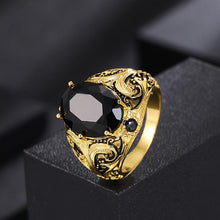 Vintage Men's Ring with Black Oval Artificial Gemstones, Copper Craft, Retro Gold Finish, Casual Daily Wear Ring, Perfect Gift for Men and Women HNJZ0016