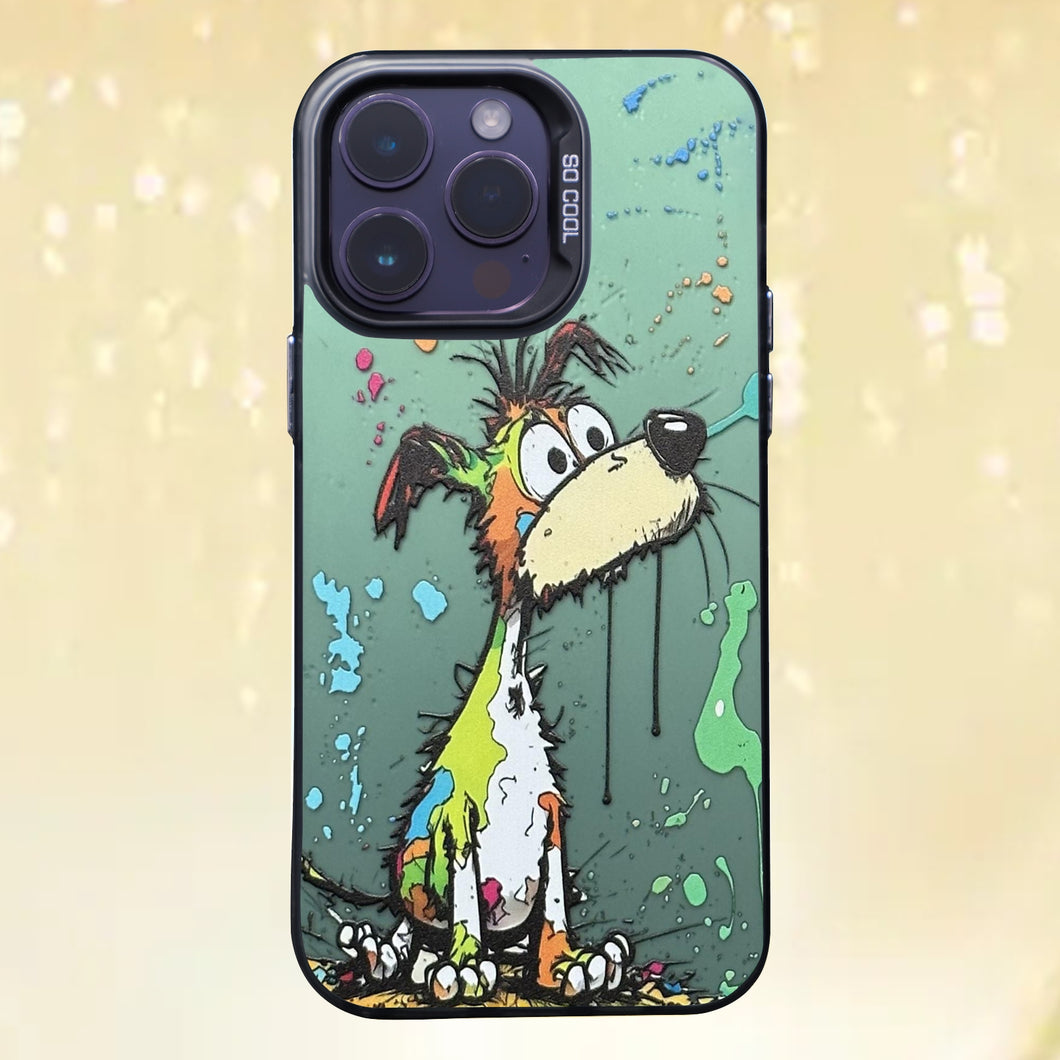 【BUY 4 ONLY PAY FOR 2】So Cool Case for iPhone with Unique Design, Watercolor Animal Hard Back + Soft Frame with Independent Button Protective Case for iPhone - Silly Dog painting