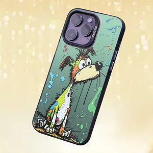 【BUY 4 ONLY PAY FOR 2】So Cool Case for iPhone with Unique Design, Watercolor Animal Hard Back + Soft Frame with Independent Button Protective Case for iPhone - Silly Dog painting