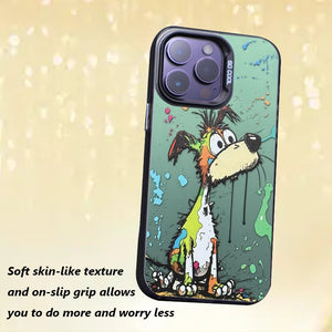 【BUY 4 ONLY PAY FOR 2】So Cool Case for iPhone with Unique Design, Watercolor Animal Hard Back + Soft Frame with Independent Button Protective Case for iPhone - Silly Dog painting