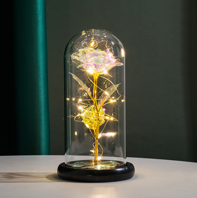 LED Enchanted Galaxy Rose Eternal 24K Gold Foil Flower with String Lights In Dome for Home Decor Christmas Valentine's Day Gift