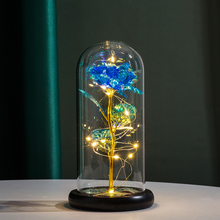 LED Enchanted Galaxy Rose Eternal 24K Gold Foil Flower with String Lights In Dome for Home Decor Christmas Valentine's Day Gift