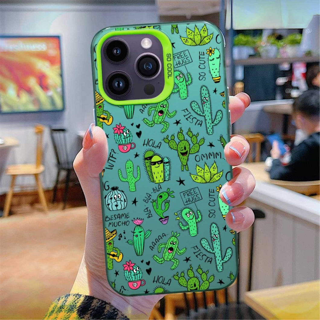 【BUY 4 ONLY PAY FOR 2】So Cool Case for iPhone with Unique Design, watercolor painting + Soft Frame with Independent Button Protective Case for iPhone -Colorful Cartoon Cactus Succulent