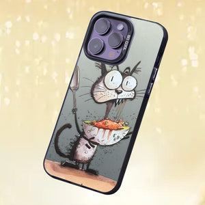 【BUY 4 ONLY PAY FOR 2】So Cool Case for iPhone with Unique Design, Watercolor Animal Hard Back + Soft Frame with Independent Button Protective Case for iPhone - Watermelon cat painting