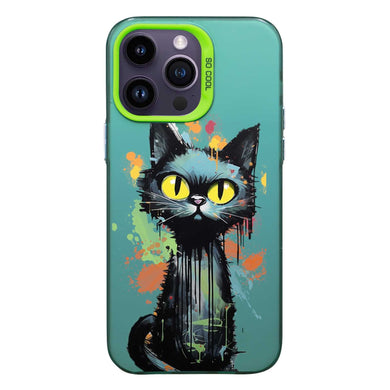 【BUY 4 ONLY PAY FOR 2】So Cool Case for iPhone with Unique Design, Watercolor Animal Hard Back + Soft Frame with Independent Button Protective Case for iPhone - Big Eye Cat