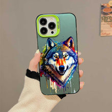 【BUY 4 ONLY PAY FOR 2】So Cool Case for iPhone with Unique Design, Watercolor Animal Hard Back + Soft Frame with Independent Button Protective Case for iPhone - Wolf