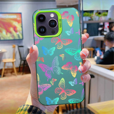 【BUY 4 ONLY PAY FOR 2】So Cool Case for iPhone with Unique Design, watercolor painting + Soft Frame with Independent Button Protective Case for iPhone -Colorful Butterfly Rainbow