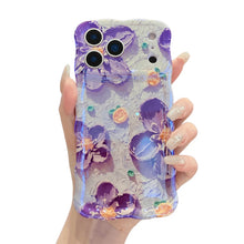 Laser Glow Retro Oil Painting Flower Phone Case, Cute Curly Wave Frame Shockproof Soft TPU Protective Cover for iPhone 17 Pro Max 17 Air 16 15 14 13 Pro, Exquisite Floral Phone Case for Girls Women HNSJK0030