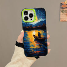 【BUY 4 ONLY PAY FOR 2】So Cool Case for iPhone with Unique Design, starry night Hard Back + Soft Frame with Independent Button Protective Case for iPhone -canoe in the water under the moon rural life impressionist3