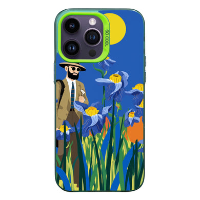 【BUY 4 ONLY PAY FOR 2】So Cool Case for iPhone with Unique Design, starry night Hard Back + Soft Frame with Independent Button Protective Case for iPhone -cartoon cowboy men in the field blue irises