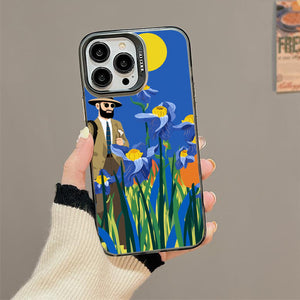 【BUY 4 ONLY PAY FOR 2】So Cool Case for iPhone with Unique Design, starry night Hard Back + Soft Frame with Independent Button Protective Case for iPhone -cartoon cowboy men in the field blue irises