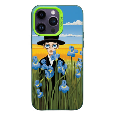 【BUY 4 ONLY PAY FOR 2】So Cool Case for iPhone with Unique Design, starry night Hard Back + Soft Frame with Independent Button Protective Case for iPhone -cartoon cowboy men in the field blue irises2