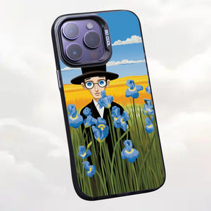 【BUY 4 ONLY PAY FOR 2】So Cool Case for iPhone with Unique Design, starry night Hard Back + Soft Frame with Independent Button Protective Case for iPhone -cartoon cowboy men in the field blue irises2