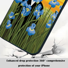 【BUY 4 ONLY PAY FOR 2】So Cool Case for iPhone with Unique Design, starry night Hard Back + Soft Frame with Independent Button Protective Case for iPhone -cartoon cowboy men in the field blue irises2
