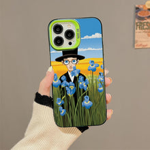【BUY 4 ONLY PAY FOR 2】So Cool Case for iPhone with Unique Design, starry night Hard Back + Soft Frame with Independent Button Protective Case for iPhone -cartoon cowboy men in the field blue irises2