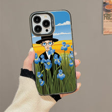 【BUY 4 ONLY PAY FOR 2】So Cool Case for iPhone with Unique Design, starry night Hard Back + Soft Frame with Independent Button Protective Case for iPhone -cartoon cowboy men in the field blue irises2
