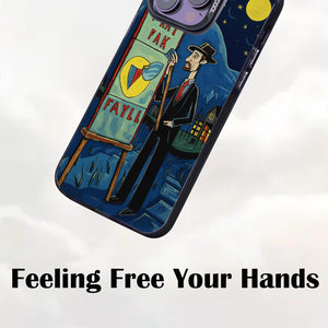 【BUY 4 ONLY PAY FOR 2】So Cool Case for iPhone with Unique Design, starry night Hard Back + Soft Frame with Independent Button Protective Case for iPhone -cartoon man under the moon and stars