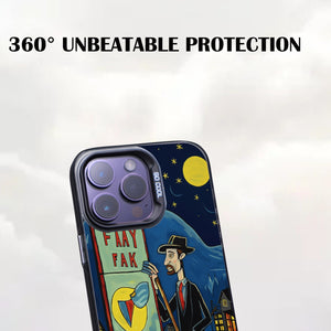 【BUY 4 ONLY PAY FOR 2】So Cool Case for iPhone with Unique Design, starry night Hard Back + Soft Frame with Independent Button Protective Case for iPhone -cartoon man under the moon and stars