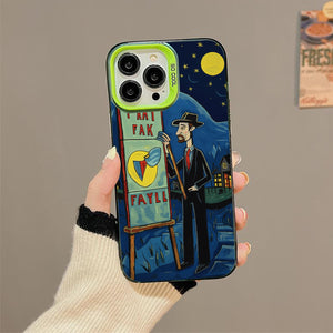 【BUY 4 ONLY PAY FOR 2】So Cool Case for iPhone with Unique Design, starry night Hard Back + Soft Frame with Independent Button Protective Case for iPhone -cartoon man under the moon and stars