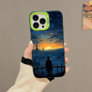 【BUY 4 ONLY PAY FOR 2】So Cool Case for iPhone with Unique Design, starry night Hard Back + Soft Frame with Independent Button Protective Case for iPhone -cartoon night sky moon glowing lights