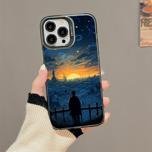 【BUY 4 ONLY PAY FOR 2】So Cool Case for iPhone with Unique Design, starry night Hard Back + Soft Frame with Independent Button Protective Case for iPhone -cartoon night sky moon glowing lights