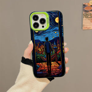 【BUY 4 ONLY PAY FOR 2】So Cool Case for iPhone with Unique Design, starry night Hard Back + Soft Frame with Independent Button Protective Case for iPhone -cartoon starry night