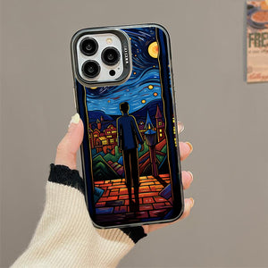 【BUY 4 ONLY PAY FOR 2】So Cool Case for iPhone with Unique Design, starry night Hard Back + Soft Frame with Independent Button Protective Case for iPhone -cartoon starry night