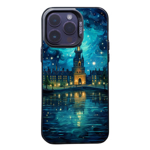 【BUY 4 ONLY PAY FOR 2】So Cool Case for iPhone with Unique Design, starry night Hard Back + Soft Frame with Independent Button Protective Case for iPhone -Castle Christmas tree with a starry sky