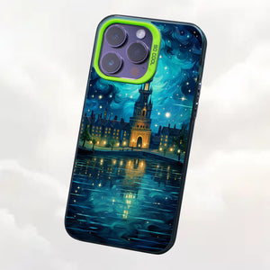 【BUY 4 ONLY PAY FOR 2】So Cool Case for iPhone with Unique Design, starry night Hard Back + Soft Frame with Independent Button Protective Case for iPhone -Castle Christmas tree with a starry sky